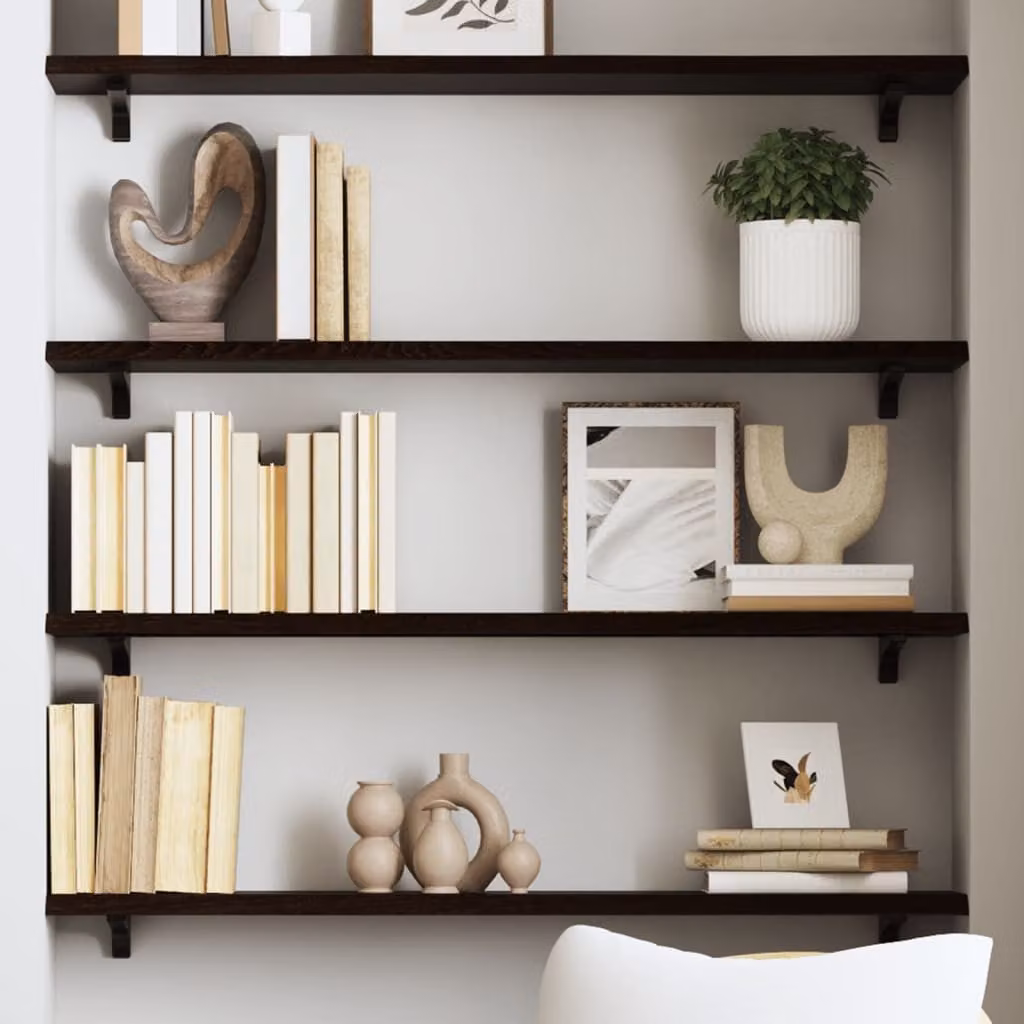 Ripiano da muro vidaXL in rovere massello trattato, colore marrone scuro, L 80 cm x P 20 cm x H 2 cm