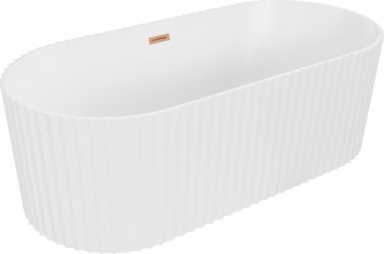 Mexen Paola vasca da bagno indipendente scanalata 170 x 80 cm, bianca opaca, troppopieno rame spazzolato - 52721708001-65