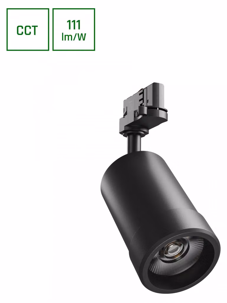 Faretto trifase PAVA BASIC 20W nero CCT 3000/4000/6000 Kelvin 20-45DEG