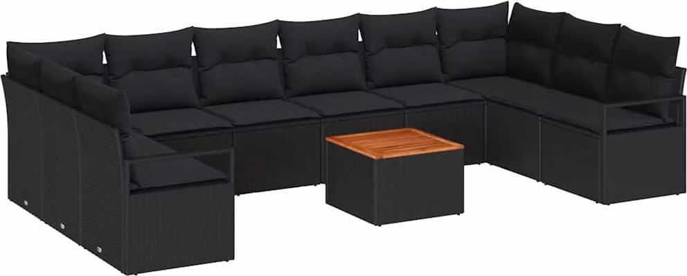 Set Divano da Giardino con cuscino 11 pcs Nero polyrattan