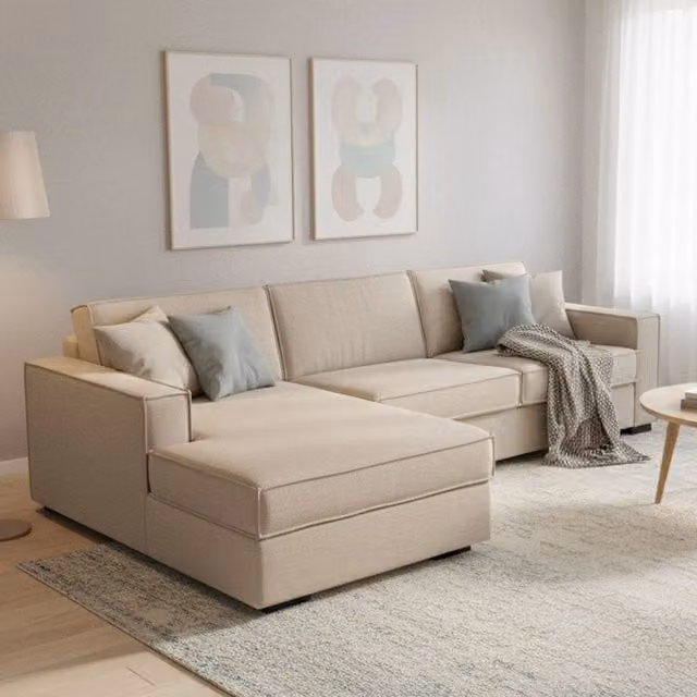 Divano Letto Albenga Talamo Italia con Penisola Sfoderabile Beige L/P/H: 260 x 95 x 90 cm – 1