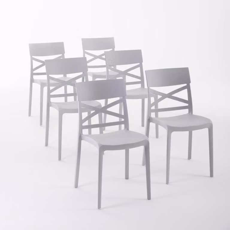 set di 6 sedie impilabili in polipropilene con fibra di vetro per uso esterno e giardino, bar e ristorante, cucina design moderno - MARTINA - Grigio chiaro