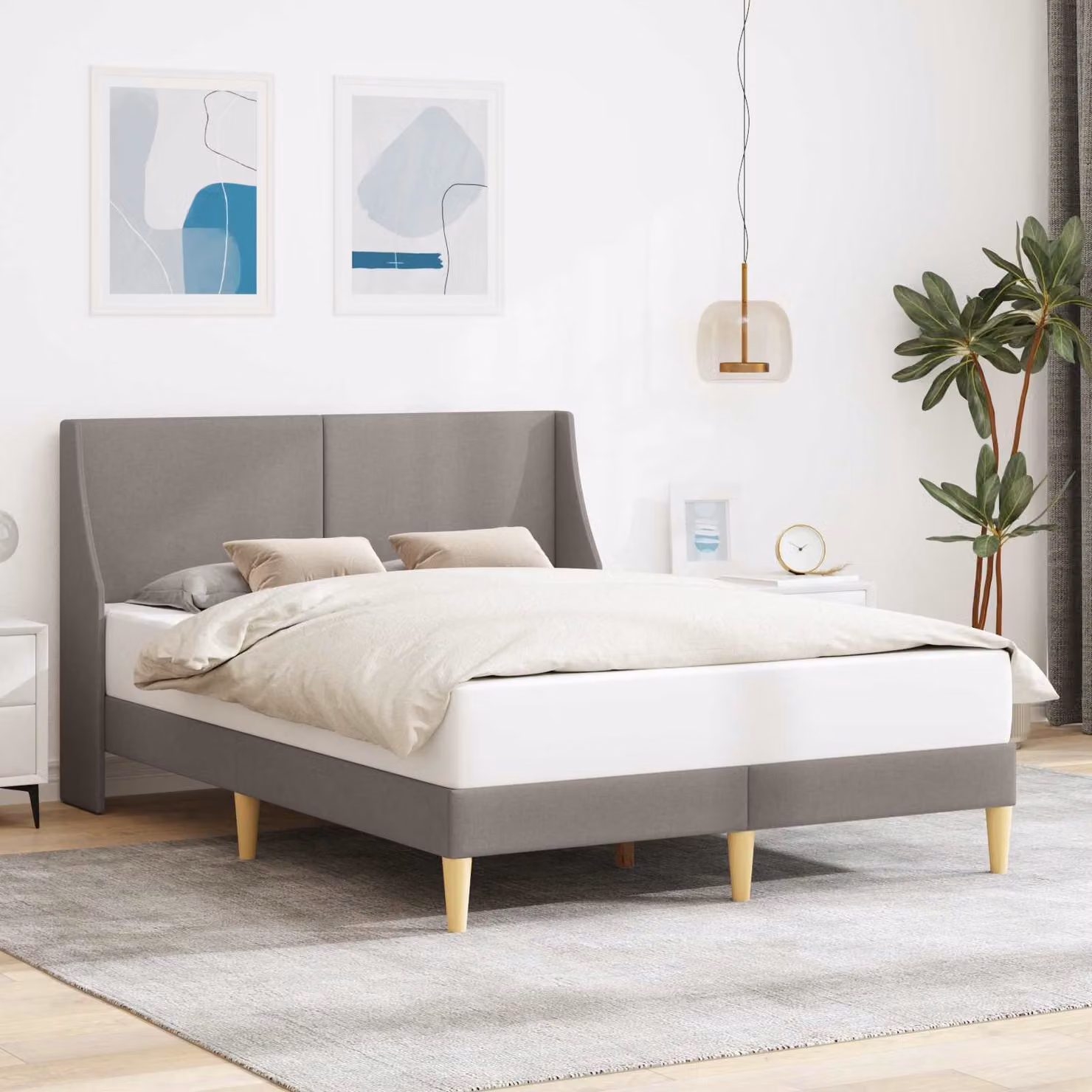 Struttura letto imbottita moderna vidaXL in tessuto grigio con telaio in legno e metallo