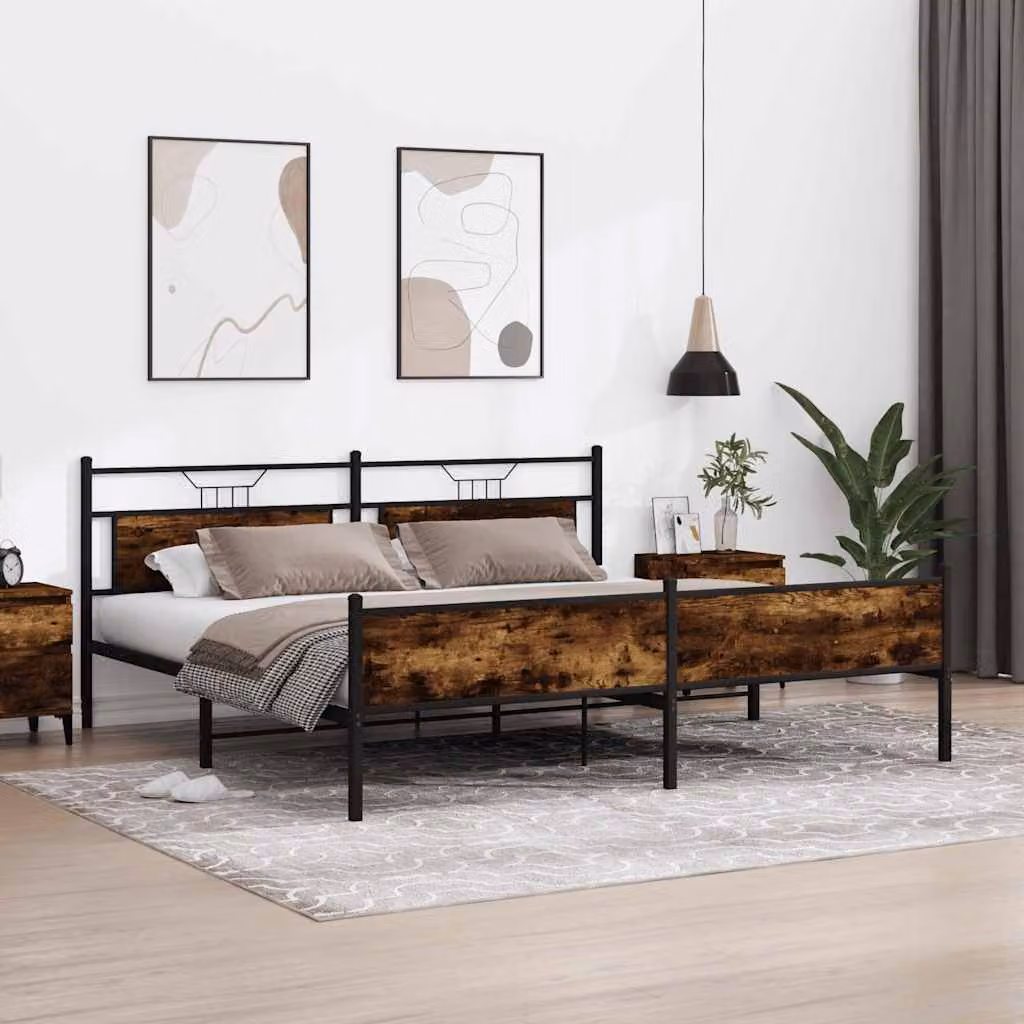 vidaXL Giroletto in Metallo e MDF Rovere Fumo L/P: 200 x 200 cm