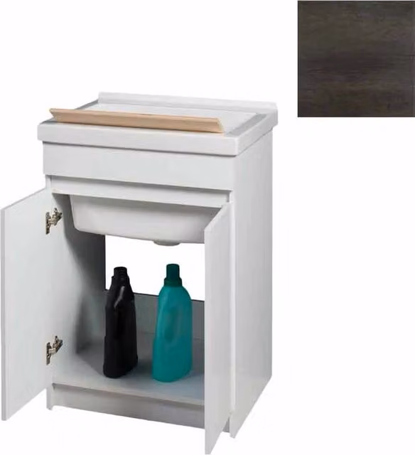 Mobile Lavatoio in Ceramica 2 Ante con Strofinatoio in Legno Massello 60x50x86A cm Olmo Scuro