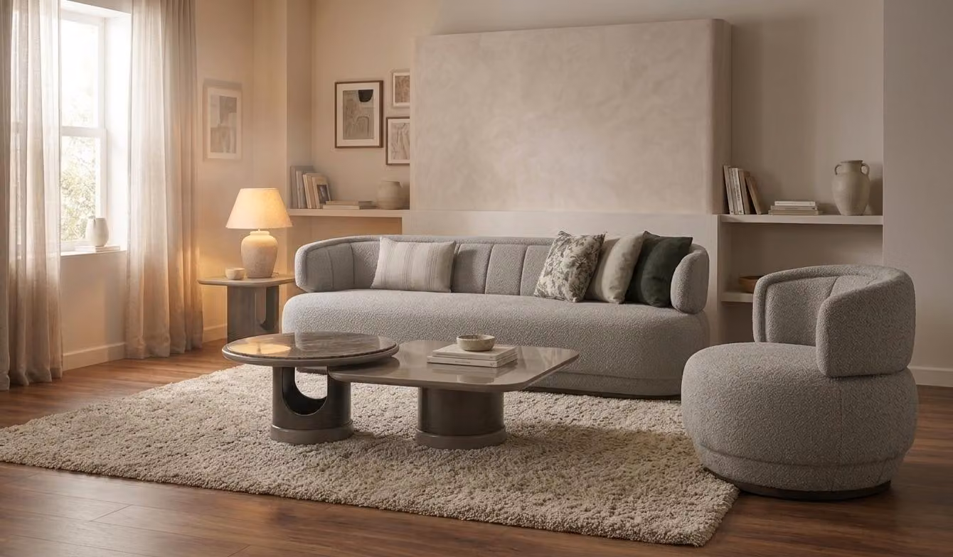 Set per soggiorno: divano a 3 posti, tavolino, design moderno, confortevole, robusto e stabile