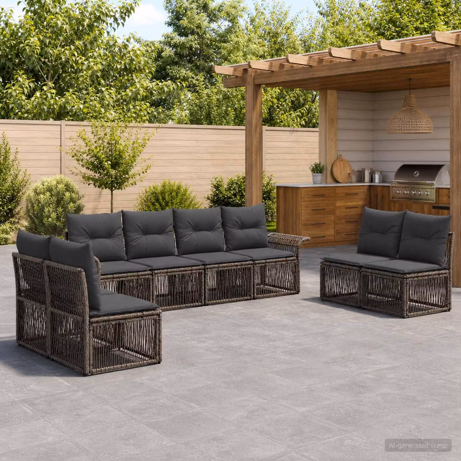 Maison Exclusive - Set da giardino composto da 8 pezzi. Divano in rattan sintetico, colore grigio
