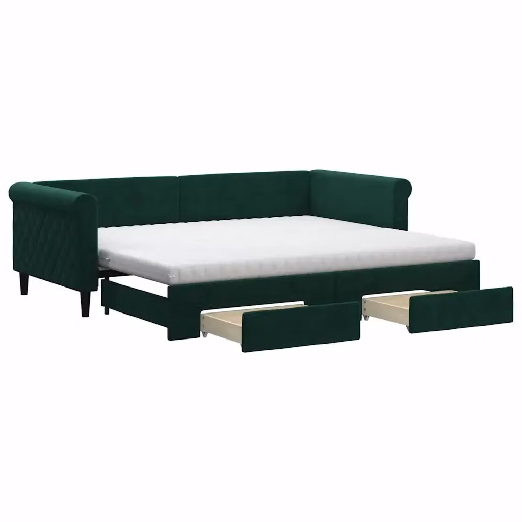 Divano Letto Estraibile con Cassetti vidaXL in Velluto Verde, L/P/H: 229 x 90 x 100 cm – 2