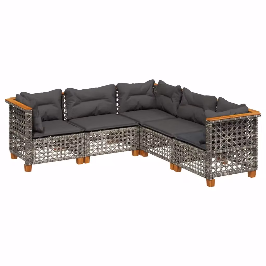 Set Divano da Giardino a L vidaXL in Polyrattan Grigio con Cuscini Imbottiti e Rivestimenti Rimovibili – 2
