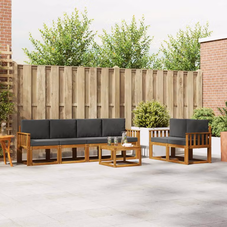 Set di divani da esterno vidaXL 7 pz in legno di acacia con cuscini, colore naturale e antracite