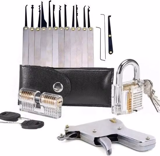 Set di grimaldelli trasparenti - gancio e pistola - set iniziale per fabbri - argento