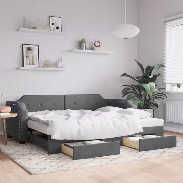 Divano Letto Estraibile Cassetti Grigio Scuro 90x190cm Tessuto 3197681