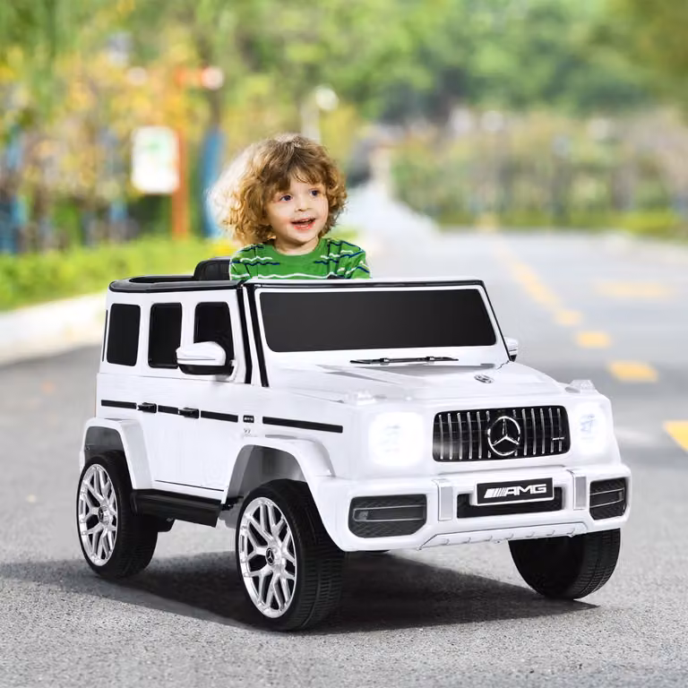 Costway Mercedes-Benz G63 elettrica per bambini con licenza, Macchina giocattolo 12V con telecomando e luci, Bianco