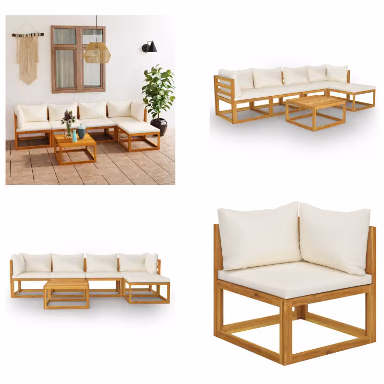 vidaXL set salotto da giardino 6 pezzi con cuscini crema in legno massiccio di acacia - Set salotto da giardino - Set salotto da giardino - Set divano modulare - Set divano modulare