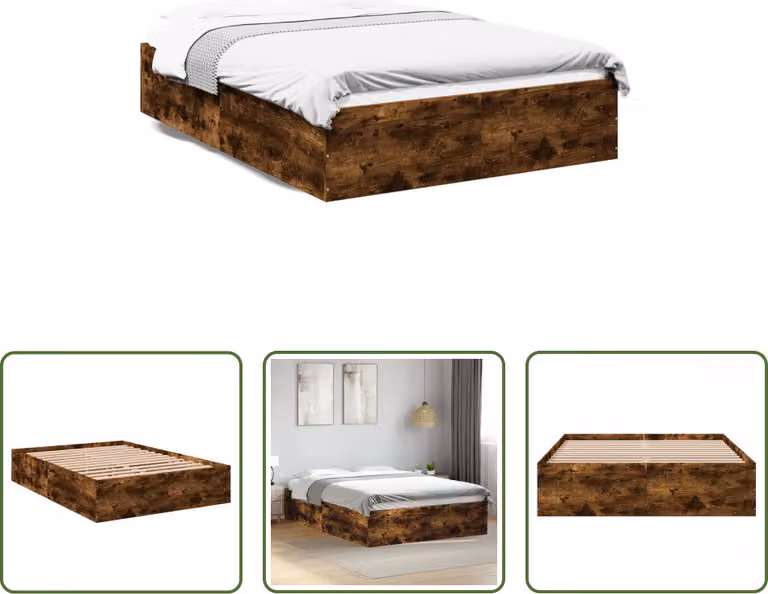 The Living Store Struttura per letto in rovere fumé 120x200 cm Materiale a base di legno