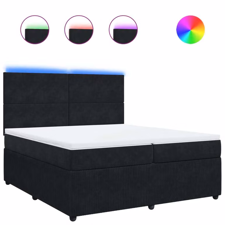 Giroletto a Molle con Materasso Nero 200x200 cm in Velluto