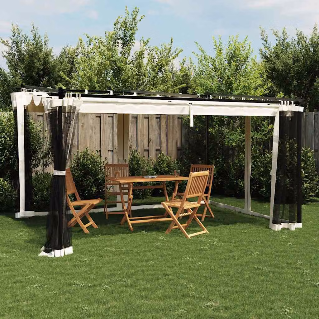 Gazebo vidaXL con pareti in rete in acciaio e poliestere, beige o antracite, L: 396 cm, P: 297 cm, H: 230 cm