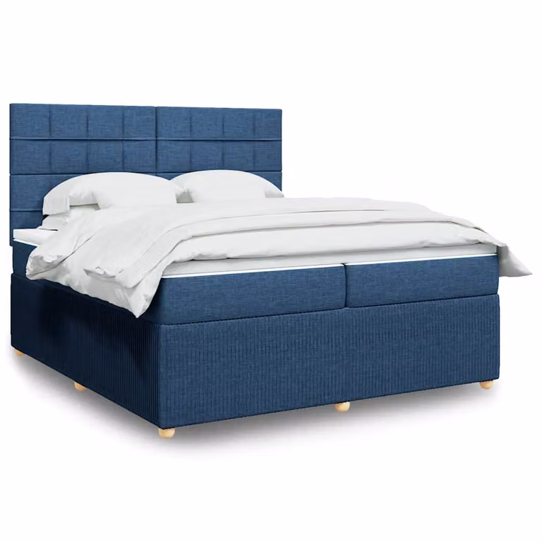 vidaXL Giroletto a Molle con Materasso Blu e Bianco in Tessuto L/P: 200 x 200 cm