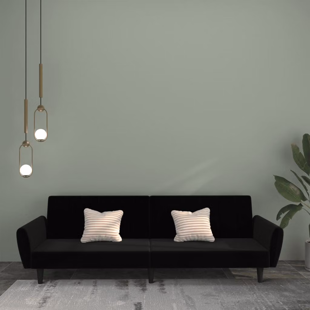 vidaXL Divano Letto Click-Clack Moderno in Velluto Nero con Cuscini e Poggiatesta Regolabile