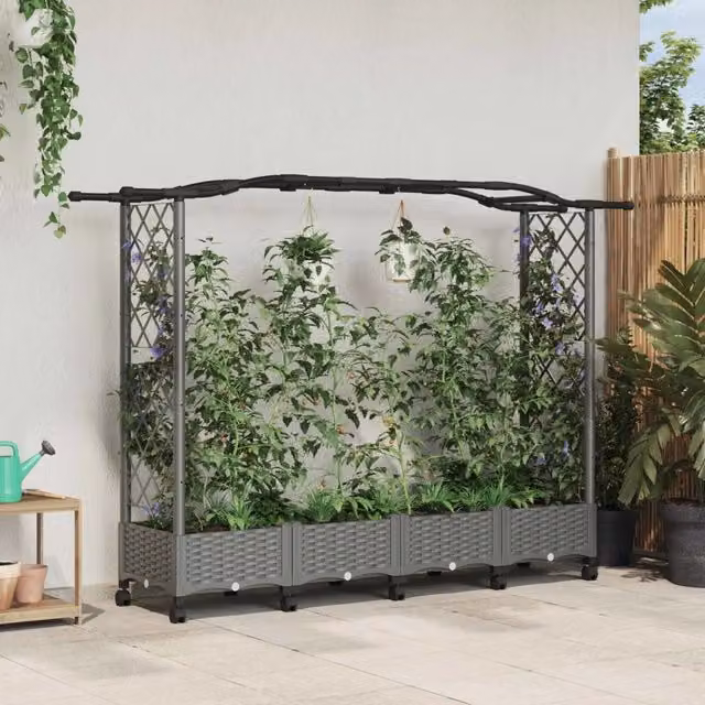 Letto rialzato con griglia e tetto vidaXL in plastica grigio per giardino, balcone o terrazzo L/P/H: 207 x 129 x 40 cm – 1
