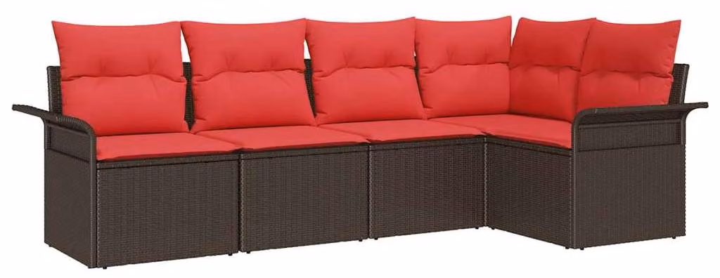 Set Divano da Giardino con cuscino 5 pcs Marrone polyrattan