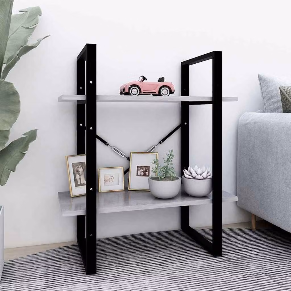 Libreria vidaXL in stile industriale con 2 ripiani, colore grigio, L: 60 cm, P: 30 cm, H: 70 cm