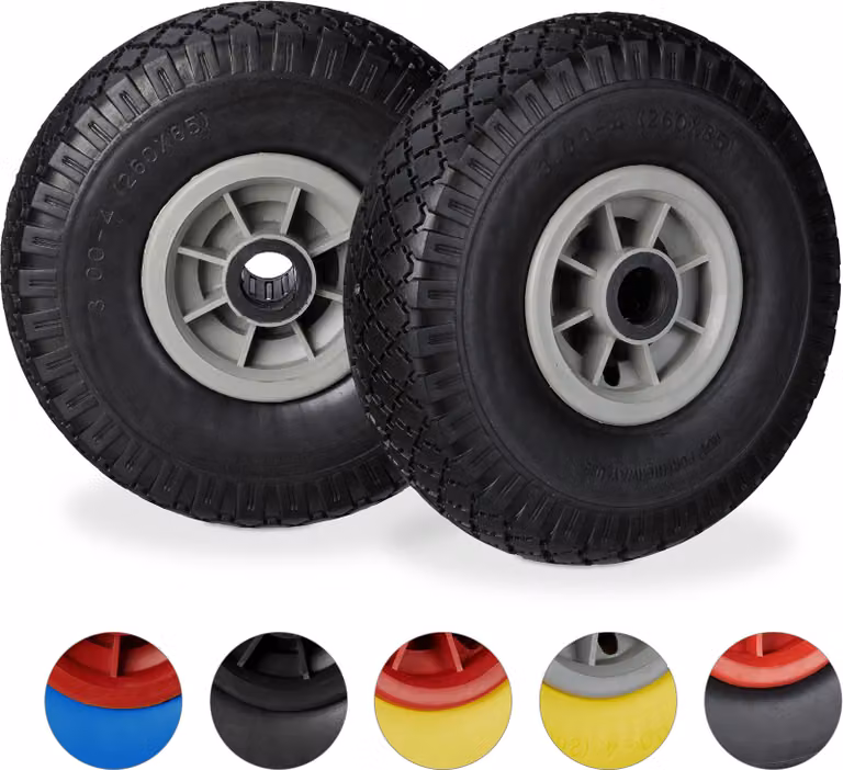 Set di 4 ruote per carrello a mano, pneumatici in gomma piena PU 3.00-4" anti-foratura, asse da 25 mm, portata fino a 80 kg, 260x85 mm, nero-grigio