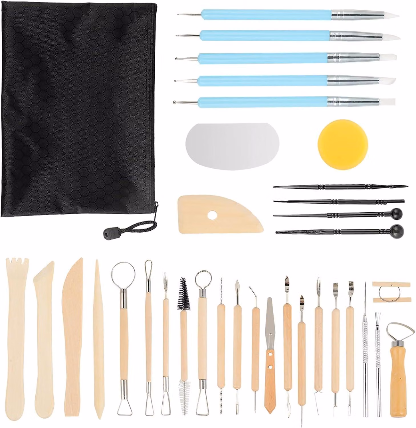 Set di strumenti per la Vetroceramica, composto da 34 pezzi, con impugnature ergonomiche e inclusa una custodia per il trasporto, ideale per la modellazione