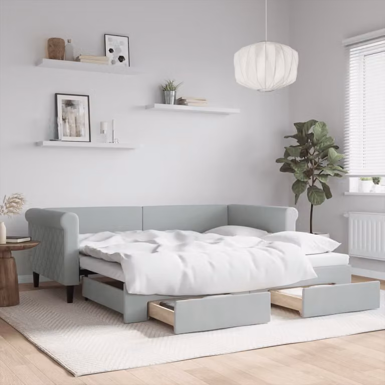 Divano Letto Estraibile con Cassetti vidaXL in Velluto Grigio 90x190 cm
