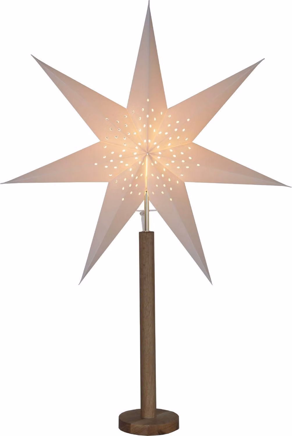 Stella di carta Elice - in piedi - a 7 punte - P: 60cm H: 85cm - inclusa presa E14 e cavo - bianco/marrone