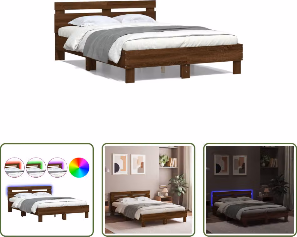 The Living Store Struttura letto con testiera Illuminazione a LED Aspetto rovere marrone