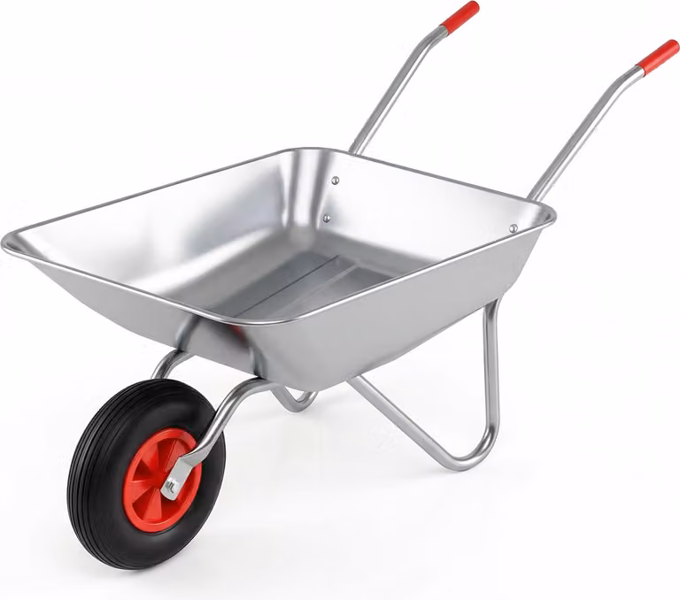 COSTWAY Carriola in metallo zincato, ruote in gomma da 32 cm, carriola da cantiere con 2 maniglie, carriola da giardino fino a 136 kg, carrello ribaltabile da giardino, argento