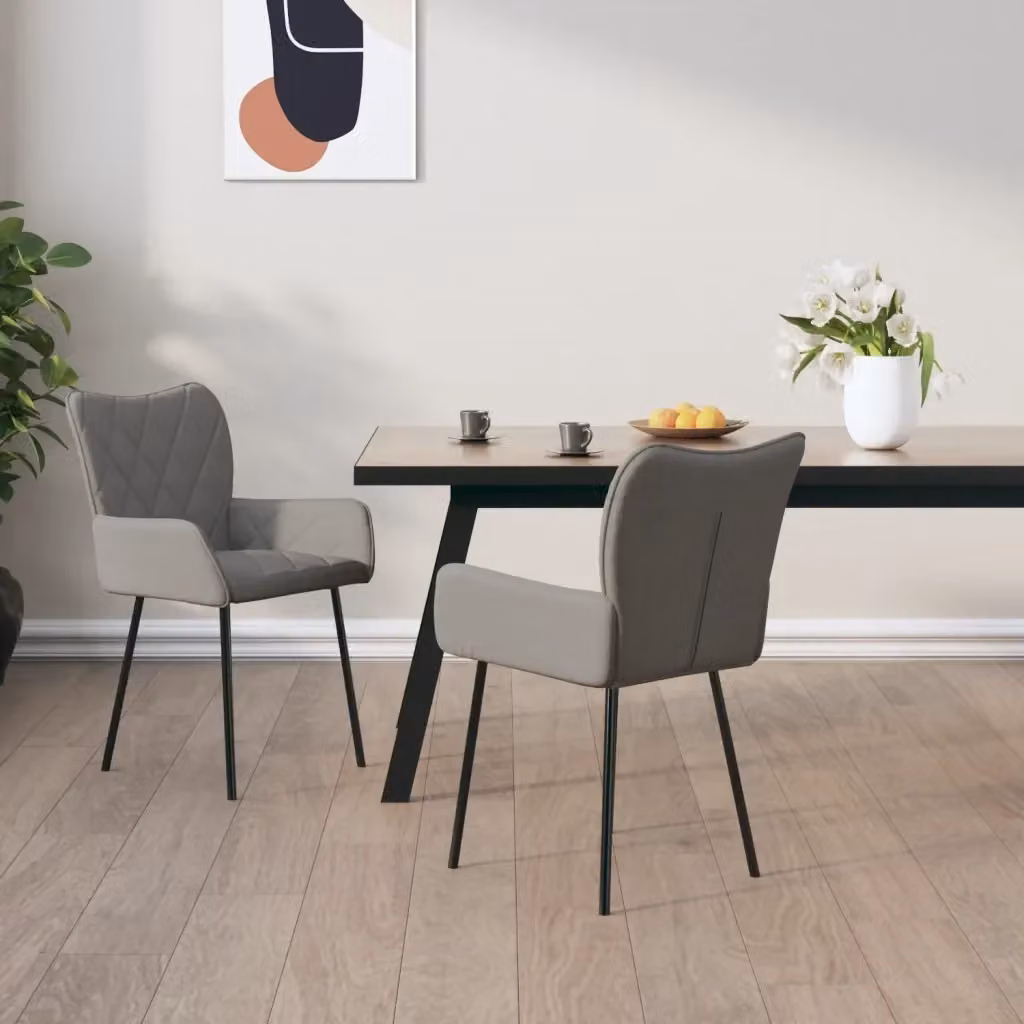 Set di 2 sedie da pranzo e cucina moderne in tessuto grigio con struttura in metallo, legno e plastica – 2