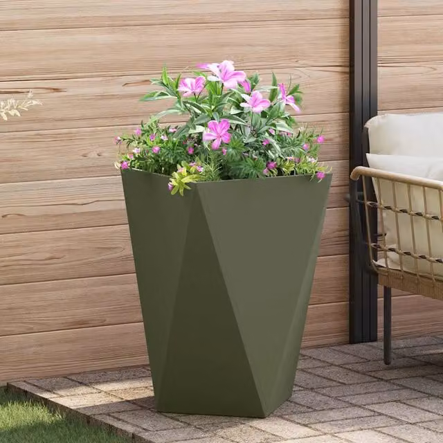 Fioriera-Vaso-Contenitore per Piante Verde oliva 50 x 50 x 75 cm Acciaio