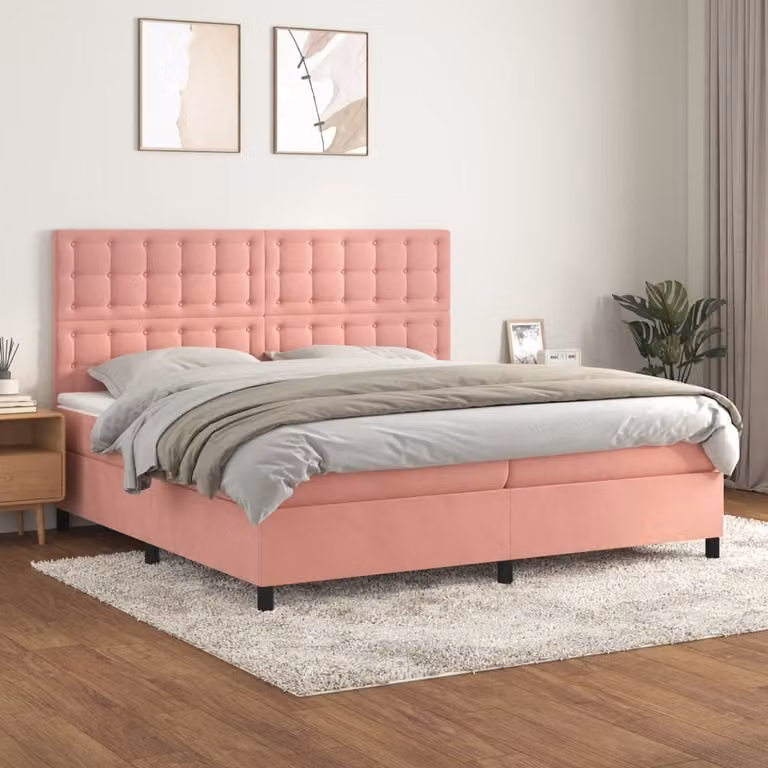 Maison Exclusive - Giroletto a Molle con Materasso Rosa 200x200 cm in Velluto