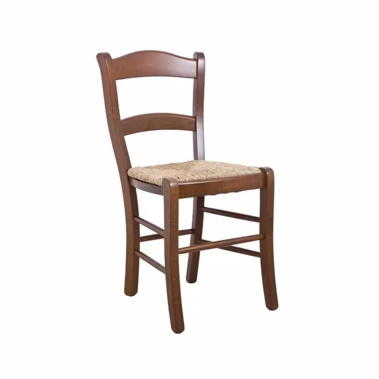 Set di 2 sedie in stile arte povera Mobili 2G in legno massiccio color noce con seduta in paglia L 47 cm, P 47 cm, H 88 cm