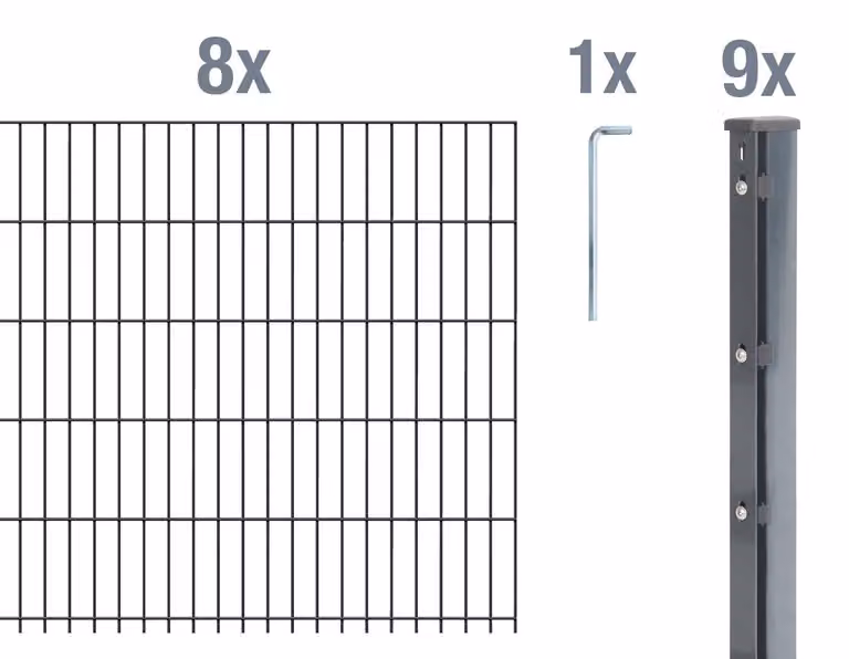 Recinzione a pannelli doppi, modello Alberts 673833, set completo da 18 elementi, colore antracite, altezza 183 cm, lunghezza 20 metri