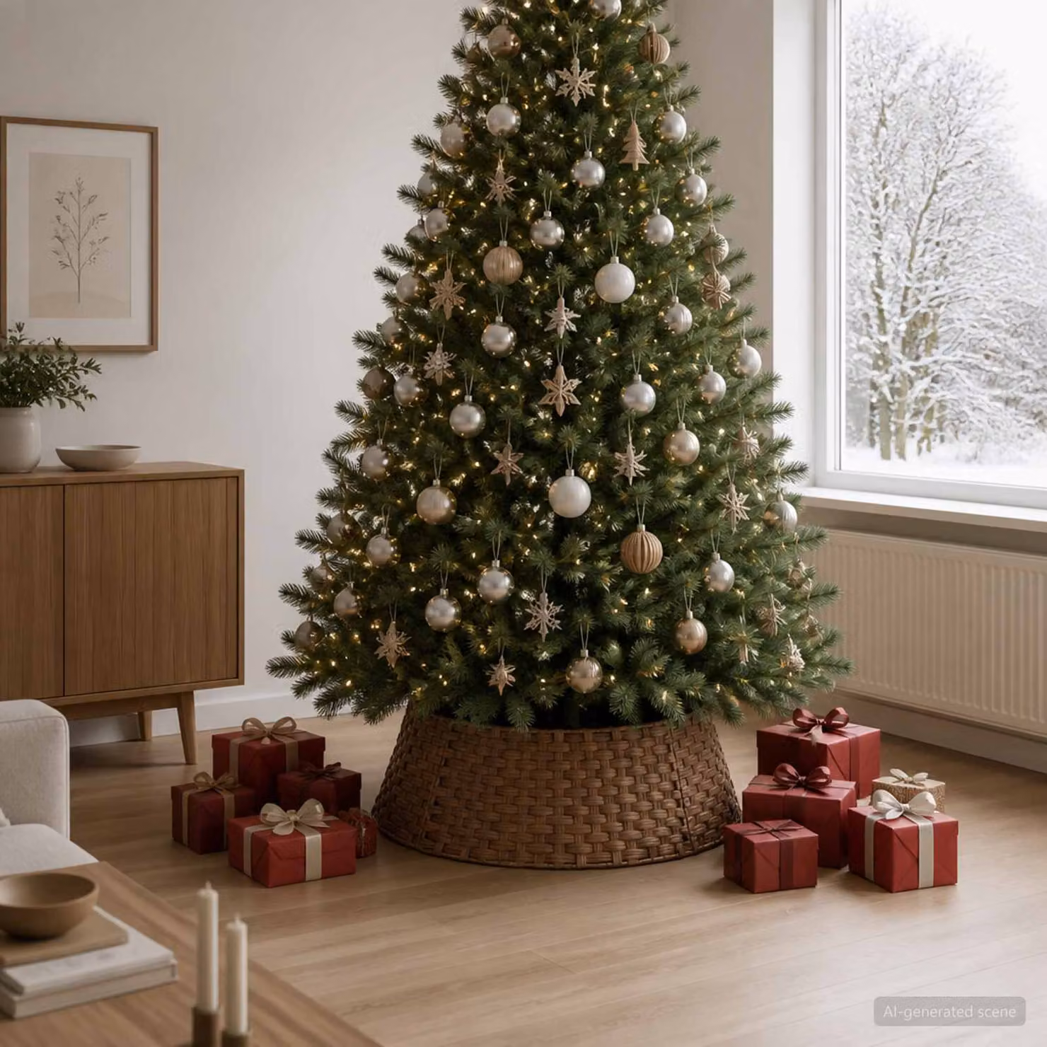 vidaXL Collare per Albero di Natale Rotondo Marrone Chiaro polyrattan