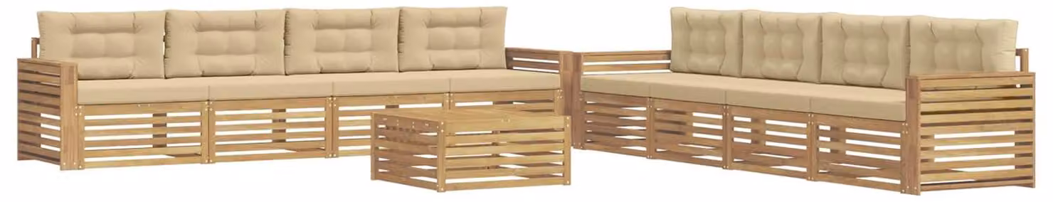 Set di divani da esterno, 9 pezzi, color beige