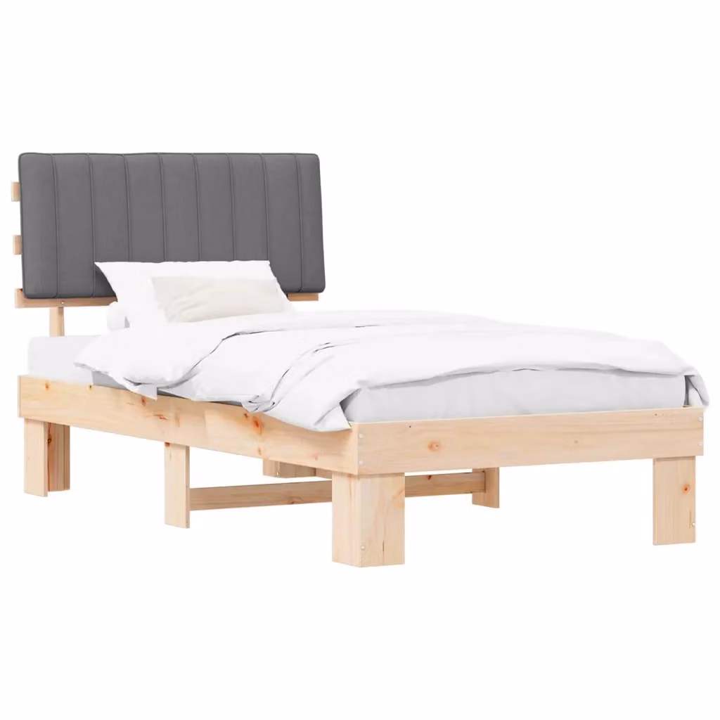 Letto con Testiera Rivestita vidaXL in Legno di Pino e Tessuto Grigio L/P/H: 100 x 200 cm – 2