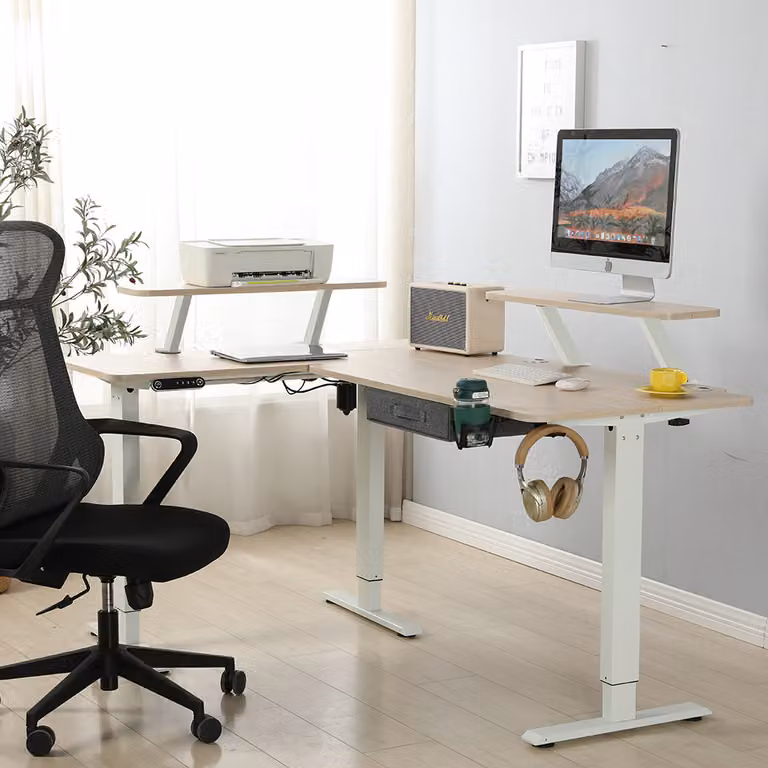 Hilodesk 160 cm scrivania a L, scrivania da tavolo regolabile in altezza scrivania elettrica da disegno per l'ufficio di casa, colore rovere