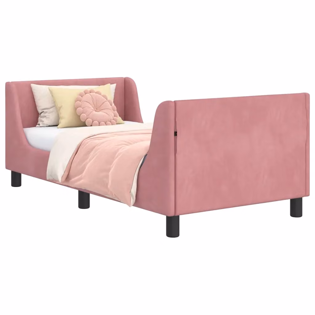 Struttura letto per bambini vidaXL in velluto rosa con testata e scomparti laterali L/P/H: 160 x 80 x 60 cm – 2