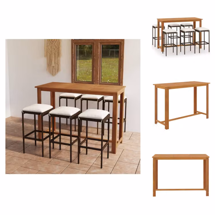 vidaXL Set bar da giardino 7 pezzi con cuscini marrone - Set di mobili da giardino
