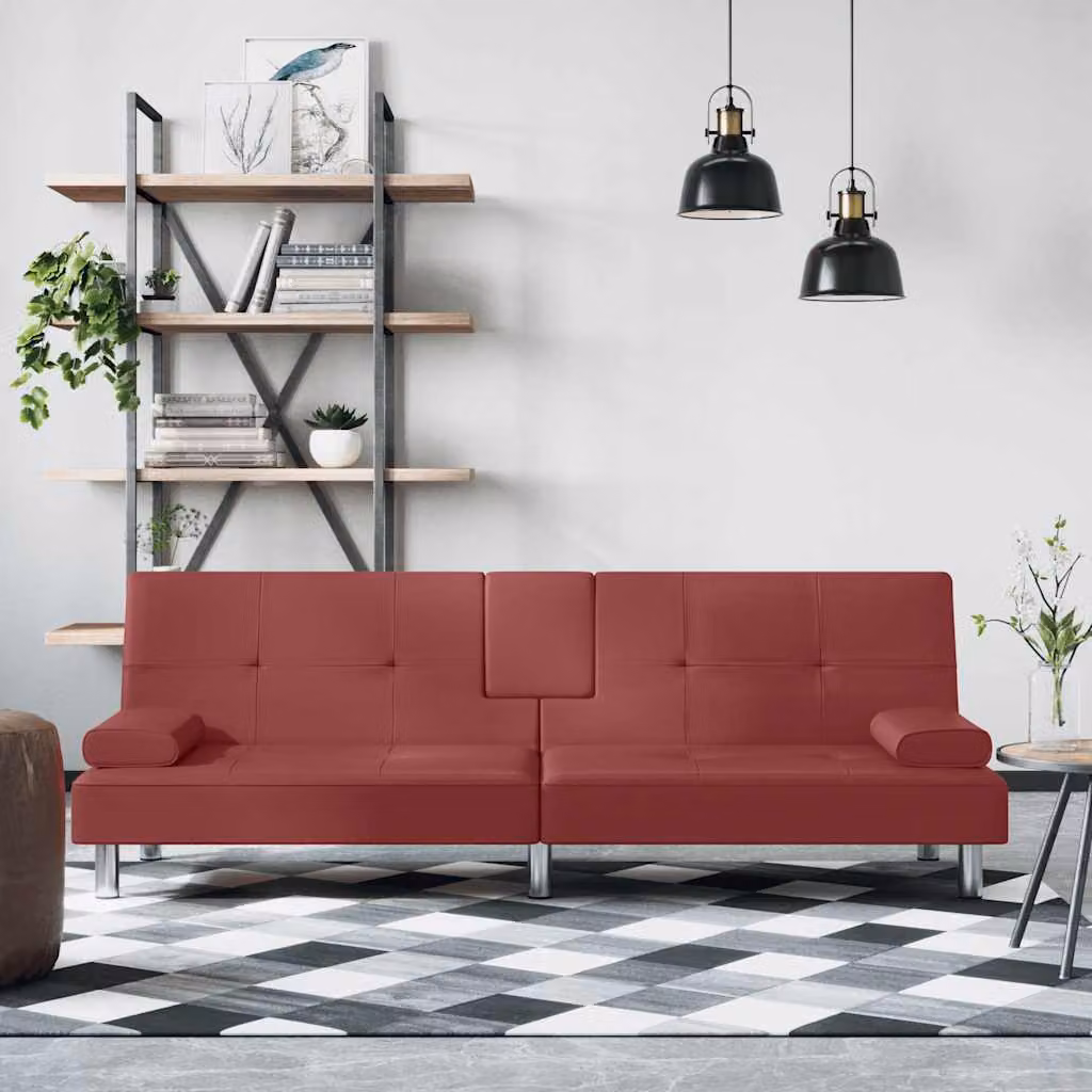 vidaXL Divano Letto Moderno in Similpelle Rosso con Portabicchieri
