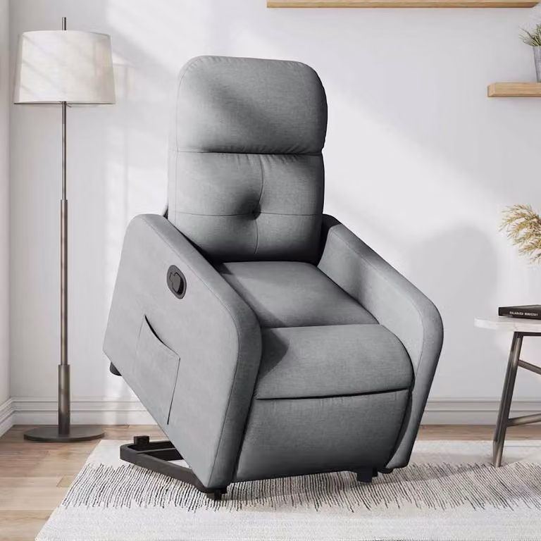 vidaXL Poltrona Alzapersona Reclinabile Grigia in Tessuto con Assistenza Elettrica per Senior