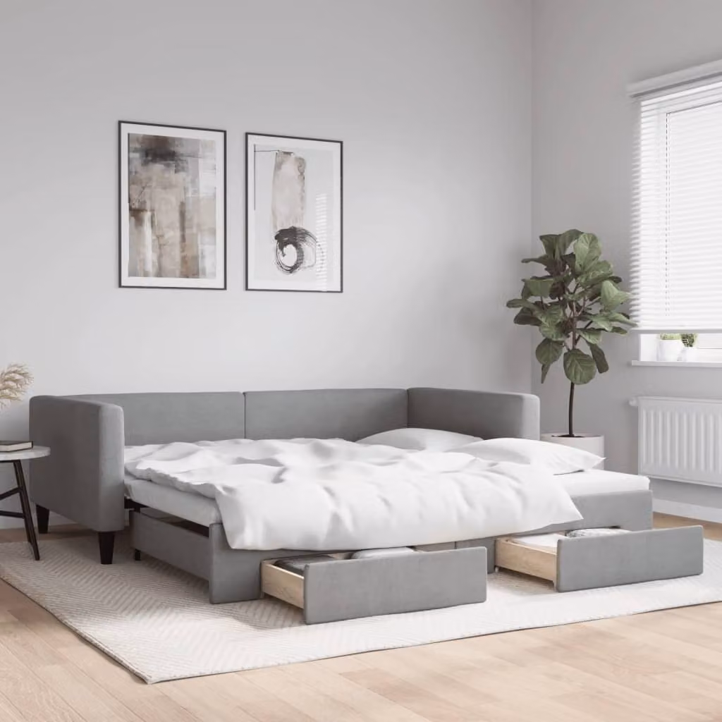Maison Exclusive - Divano letto estraibile con cassetti, grigio chiaro, 100x200 cm, tessuto