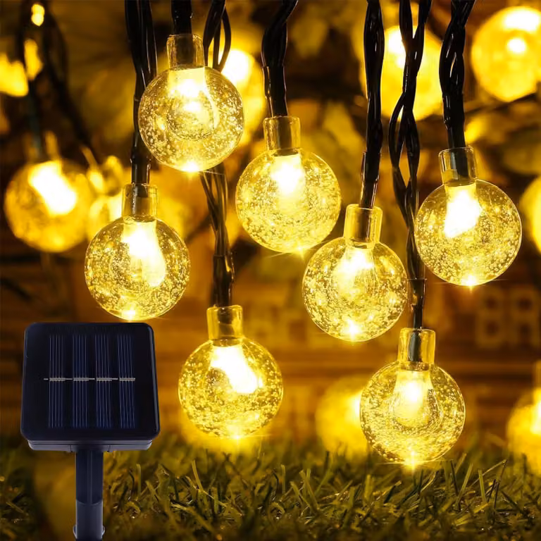 Catena luminosa solare con sfere di cristallo, lunghezza 6,5 metri, 30 LED, luce bianco caldo