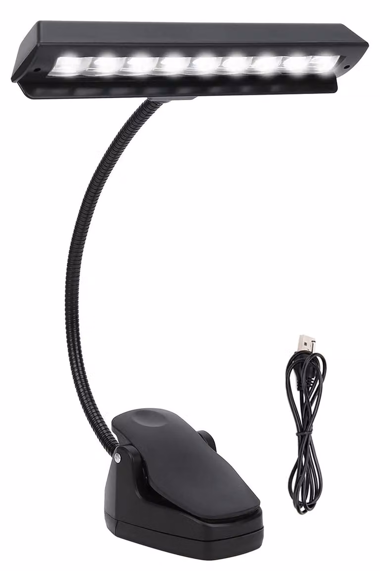 Lampada a LED per leggio professionale, con clip, alimentata tramite USB e dotata di collo flessibile regolabile