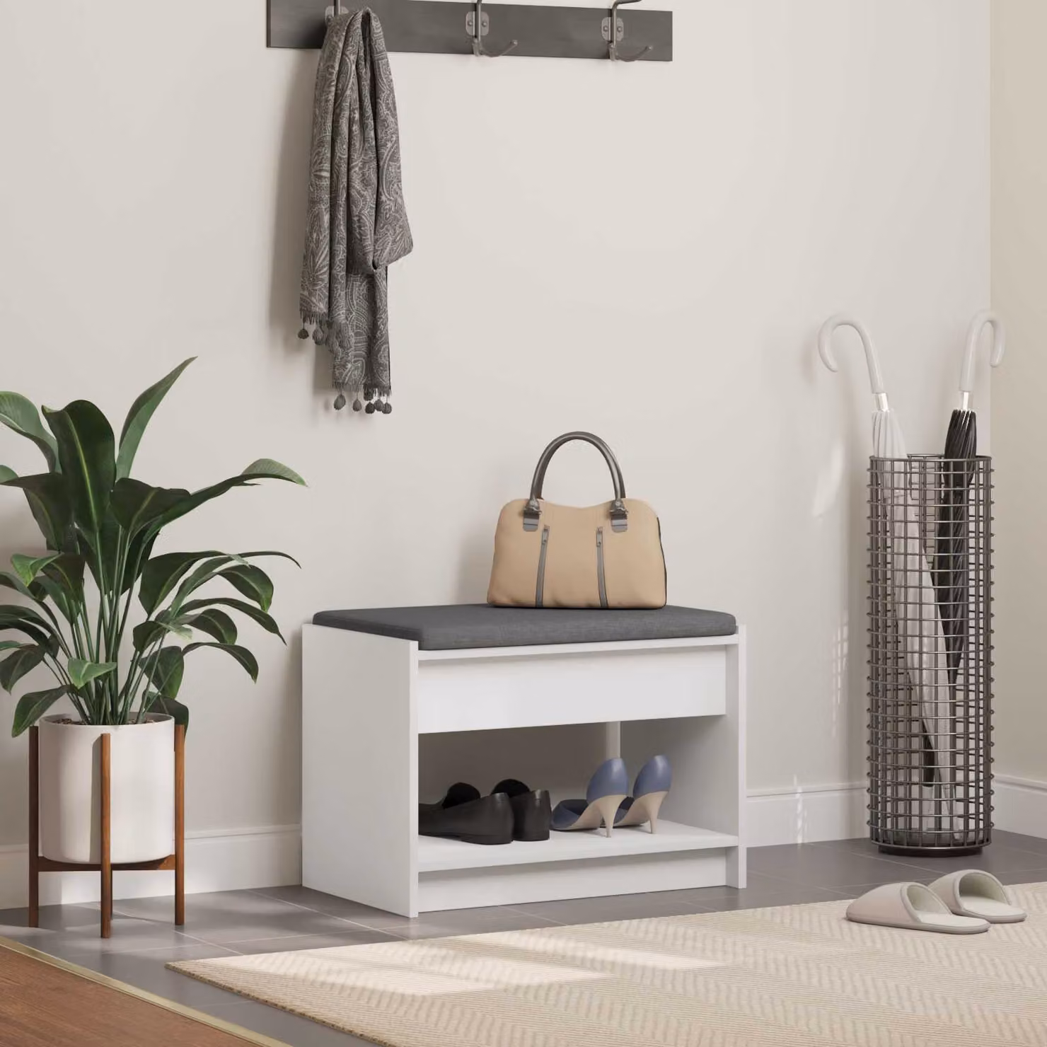 Panca porta scarpe vidaXL moderna in MDF bianco L: 63 cm, P: 38 cm, H: 45 cm
