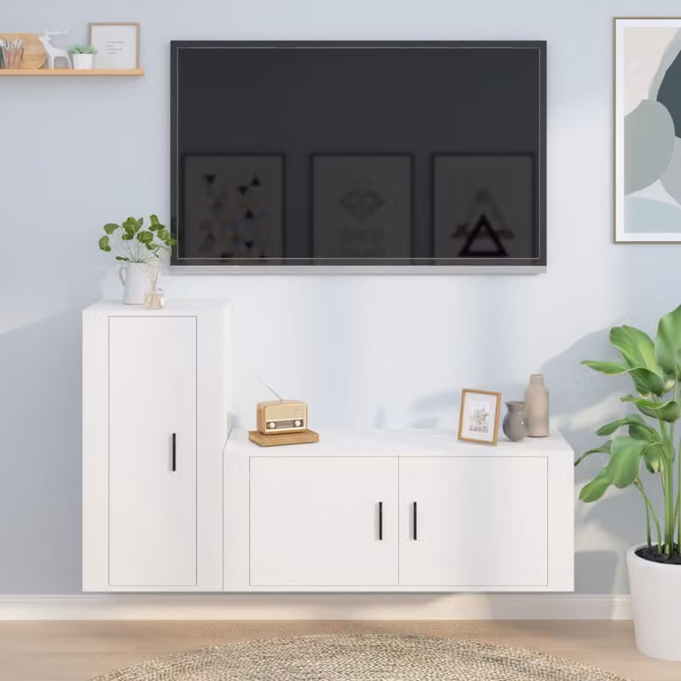 Set di mobili porta TV da parete vidaXL in legno e MDF bianco stile classico per soggiorno